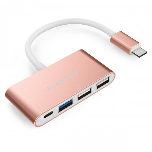 LENTION 4-in-1 USB-C Hub with Type C, USB 3.0, USB 2.0 Ports for New Apple MacBook 12" / New MacBook Pro 13" 15" / ChromeBook Pixel and More, Multi-Port Charging & Connecting Adapter - Rose Gold