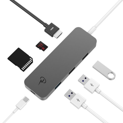 Certified USB-C Hub CharJenPro USB-C 3.1 HUB/ADAPTER : HDMI 4K, 3 USB 3.0 Ports, Card Readers, Type-C port, All Aluminum-body for Macbook Pro + all type-c laptops (Space Gray)