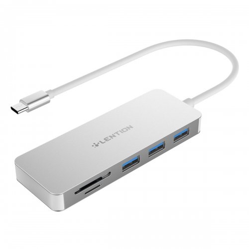 LENTION USB-C Hub with Type C, USB 3.0 Ports and SD/TF Card Reader for Apple MacBook 12" / New MacBook Pro 13" 15" 2016 2017 with Thunderbolt 3 ports / ChromeBook and More, Multi-Port Adapter - Silver