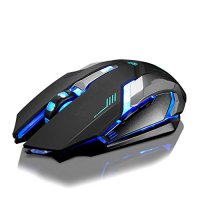 Wireless Gaming Mouse, VEGCOO C9 Silent Click Wireless Rechargeable Mouse with Colorful LED Lights and 2400/1600/1000 DPI, 1000mAh Lithium Battery for Laptop and Computer (Black)