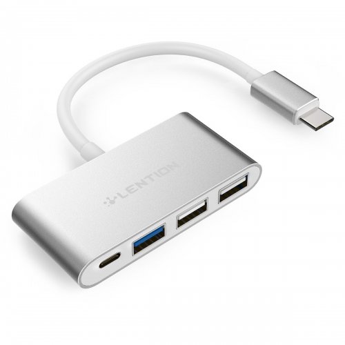 LENTION 4-in-1 USB-C Hub with Type C, USB 3.0, USB 2.0 Ports for New MacBook 12" / MacBook Pro 13" 15" / ChromeBook and More, Multi-Port Charging & Connecting Adapter - Silver
