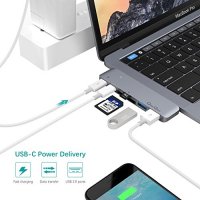 Macbook Pro HUB Adapter QacQoc GN28A Aluminum USB Type-C Combo for 2016/2017 MacBook Pro 13" and 15" 40Gbs Thunderbolt 3, Pass-Through Charging, SD/Micro Card Reader and 2 USB 3.0 Ports (Space Gray)