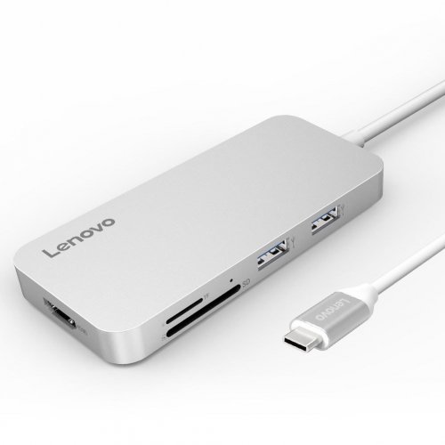 Lenovo USB C Hub, Type C Hub Adapter 3.1 with USB C Charging, HDMI Port, 2 USB 3.0 & 1 USB 2.0 ports, SD & MicroSD Card Reader, for MacBook Pro2016/2017, Chromebook and More Type-C Devices, Silver